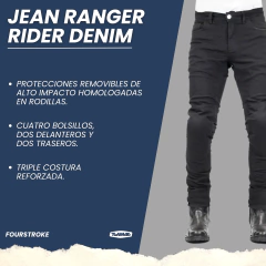 JEANS CON PROTECCIONES FOURSTROKE RANGER RIDING DENIM NEGRO - comprar online