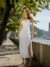 Vestido Midi Alça Babado Off White Tecido Acetinado Floral na internet