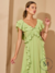 Imagem do Vestido Midi Decote V com Babados Verde - Crepe Elegante - Tamanho M Veste 40-42