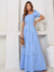 Vestido Longo Rosa Tricoline com Cinto Decote Reto e Elástico P