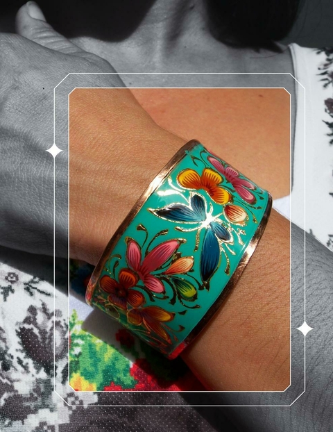 Pulsera Ancha Decorada TURQUESA