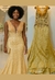 Vestido Longo Dourado com Bordado e Renda - Look Q Brilha