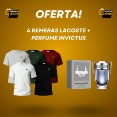 PACK X4 REMERAS LACOSTE + PERFUME INVICTUS DE REGALO!