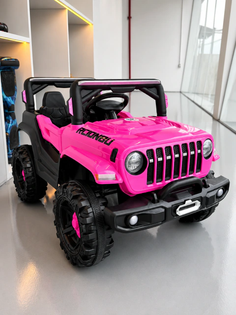 Mini Jipe Elétrico Infantil 12v cor Rosa Bivolt C/ Controle