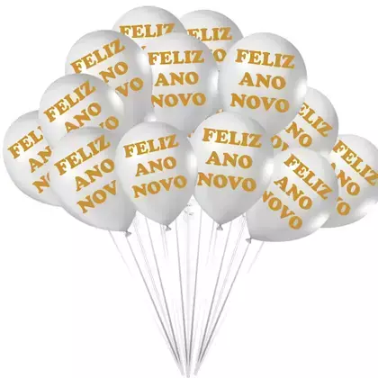 Balão Látex 9” Cristal Feliz Ano Novo – Dourado (25 un) - comprar online