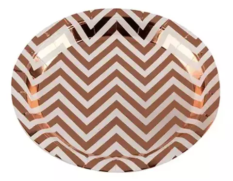 Prato de Sobremesa Chevron Bronze -18 cm - SILVER FESTAS - 10 Unidades