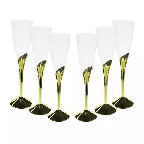 Taça Champagne Transparente -Base Dourada - 135 ml - SilverPlastic- 6 unidades