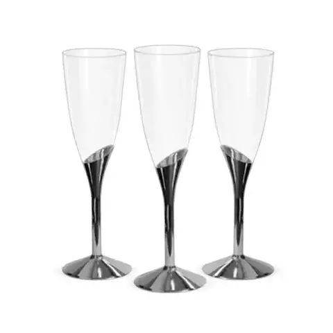 Taça Champagne Transparente -Base Prata- 135 ml - SilverPlastic- 6 unidades