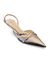 Scarpin slingback com salto baixo de 4cm e fivelas, em tonalidade metálica, ideal para compor looks elegantes.