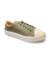 Imagem de tênis feminino na cor verde, com detalhes em branco e solado claro.
