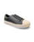 Tênis feminino basic na cor preto, com solado branco e detalhes em couro sintético.