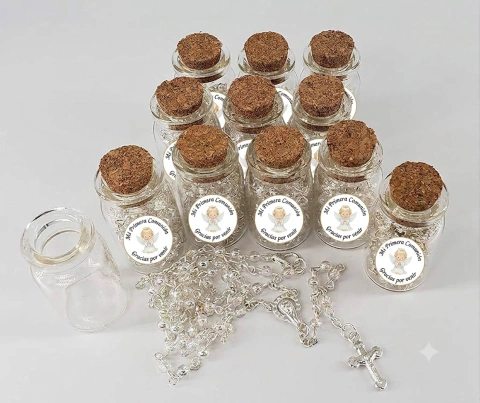 SET DE ROSARIO CRISTAL EN FRASCO