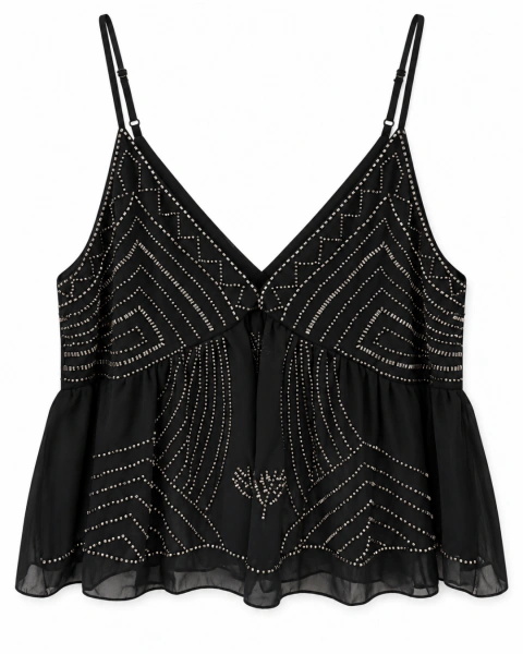Blusa Alça Chiffon Aplicação Pedrarias Délia