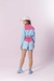 Conjunto Bomber +top + short rosa e azul