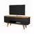 Rack Para TV Berlin Retrô Preto em ambiente de sala, com TV e decoração moderna. Rack de TV ideal para casas em São Luís.