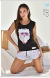 Pijama Georgette, Musculosa y Short de Jersey "CAT".(434)