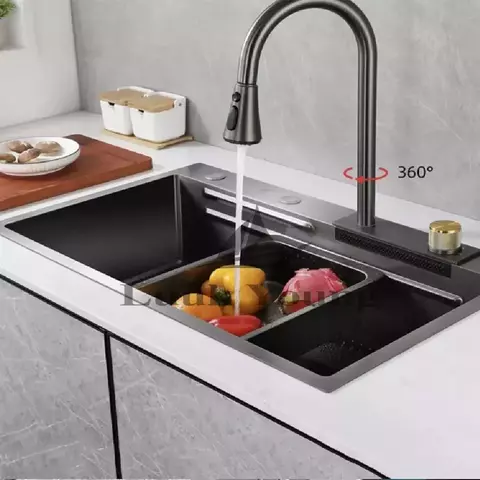 Cuba Pia Cozinha Gourmet Inox Escovado + Com Torneira Misturador Cascata Luxo Re - comprar online