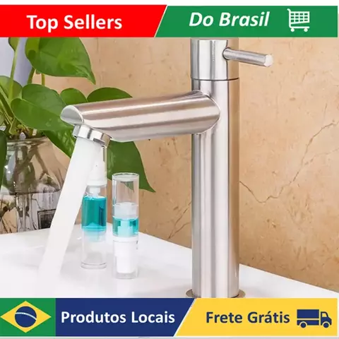 Torneira Pia Banheiro Cascata Lavabo Cuba Agua Fria Luxo Baixa Prata Desq308 Luu