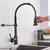 Imagem do Torneira de cozinha Matte Black Pull Down, Bocal de modos duplos Misturador de água quente e fria Crane Tap, Brass Spring, Torneiras de pia de cozinha