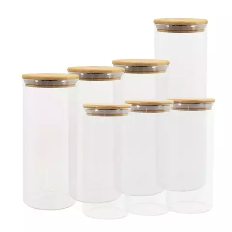 Potes De Vidro P/ Mantimentos C/ Tampa Bambu Oikos - 7 Pçs