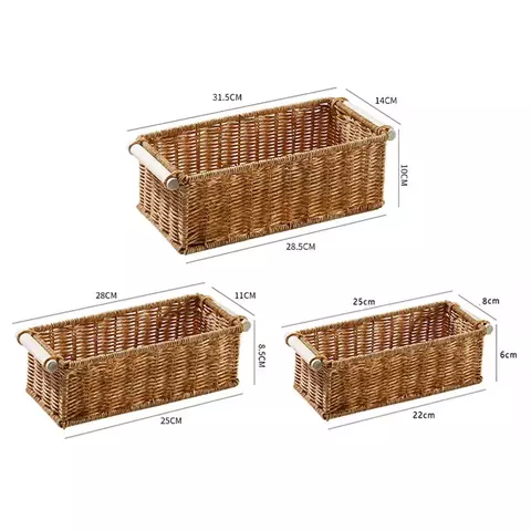 Cestas de imitação de rattan para organizar, cestas longas e estreitas, retang