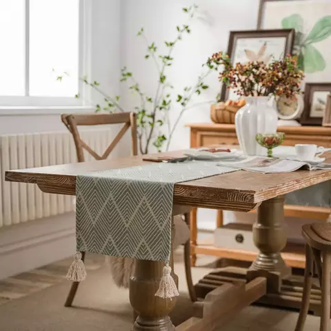 Corredor de mesa geométrico jacquard nórdico com borla para festa em casa deco