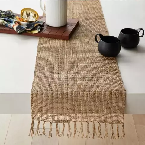 Borla tablerunner de juta natural para decoração de mesa de casa de natal band