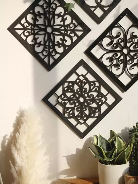 4 peças quadros preto de madeira oco decoração da parede esculpir projetos boho decor