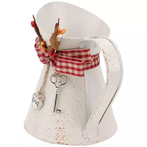 Feliz Yami-Vaso alto do piso do vintage, punho rústico branco do metal, jarro g