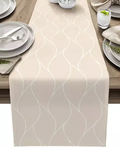 Corredores de mesa de linho bege moderno abstrato onda listra cômoda cachecol d