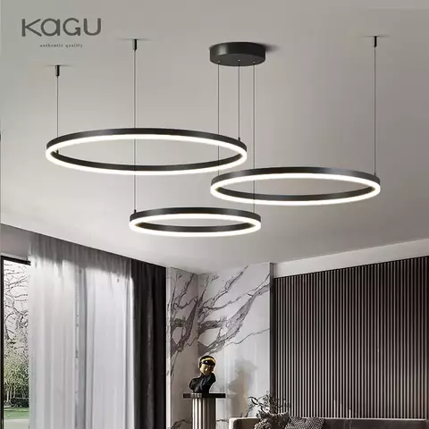 Lustre moderno e minimalista com led, iluminação para casa, anéis escovados,
