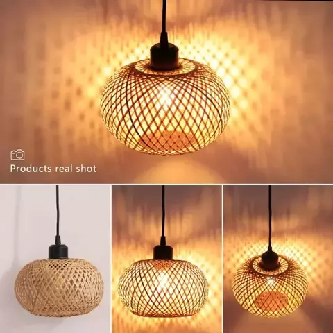 Lâmpada pingente de bambu lustre luminária artesanal rattan luminária restaur