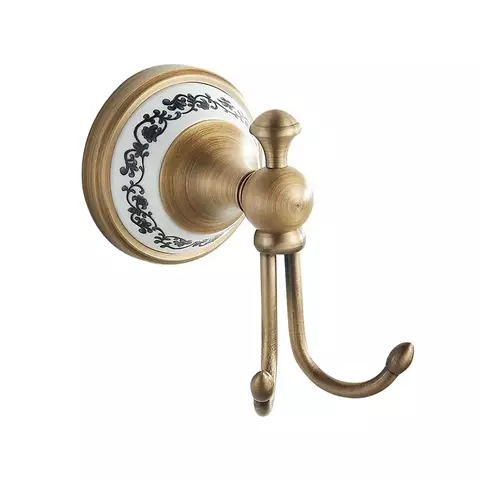 Gancho duplo dourado de latão antigo para banheiro, robe e gancho de toalha Lon