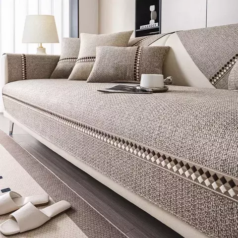 Capa de sofá de algodão e linho quatro estações universal almofada de sofá