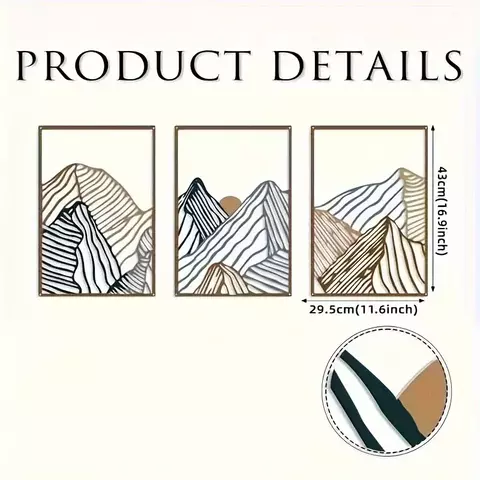 3 peças/aet quadros minimalista paisagem arte de parede de metal, montanha painéis qua