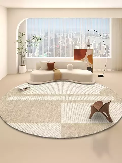 Tapete redondo listrado bege estilo creme arte sala de estar tapetes minimalista