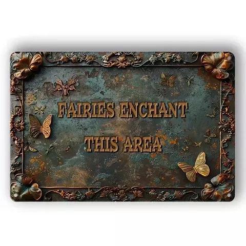Rústico &quot;fadas encantaram esta área&quot;, metal alumínio sinal, estilo