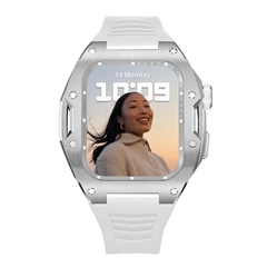 PULSEIRA CASE RUBBER 45MM, WHITE STRAP SILVER CASE