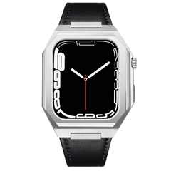 PULSEIRA CASE LEATHER 45MM, BLACK STRAP SILVER CASE