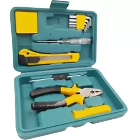 Kit Ferramentas Maleta Jogo 12 Peças Multiuso Caixa com Alicate Chave Philips Estilete Cabo Adaptador ChaveTeste Trena - Gift Útil