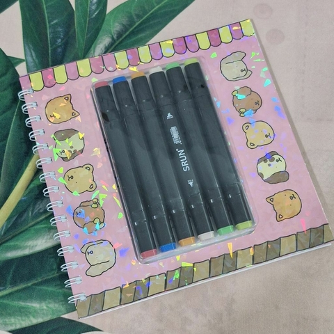 Livro Para Colorir Bobbie Goods Rosa + Caneta Touch 6 Cores - comprar online