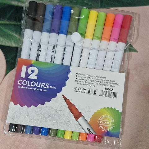 Caneta Brush Pen 12 Cores - Ponta Dupla - comprar online