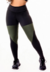 Calça Legging Fitness Academia Cintura Alta Preta com Detalhes em Verde Militar | REF: SV2