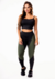 Feminino Calça Legging Preta com Verde Militar Cintura Alta e Cropped Alcinha Academia Conjunto Fitness | REF: CSV3 - comprar online