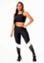 Feminino Calça Legging Preta com Verde Militar e Branco Cintura Alta e Cropped Alcinha Academia Conjunto Fitness | REF: CSV5