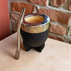 MATE IMPERIAL CALABAZA CUERO LISO NEGRO - comprar online