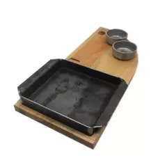 SET TABLA EUCALIPTO, PLANCHETA MINI Y 2 DIPS