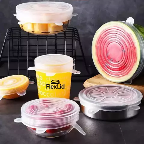 Kit 5 Super tampas de Silicone Universal para Potes FlexLid®