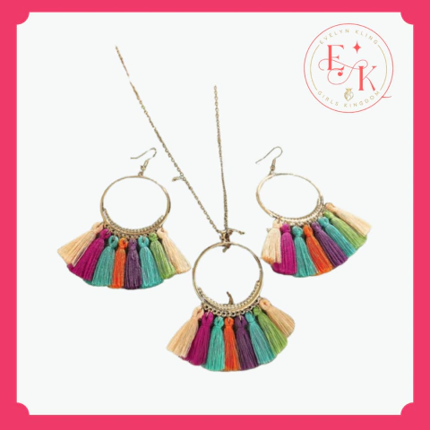 Conjunto de Colar e Brinco colorido em Estilo Boêmio