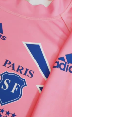 Camiseta Stade Frances - Rosa y Azul - Rayos Azul - Detalle rayas azules espalda - RugbyEnTuPiel